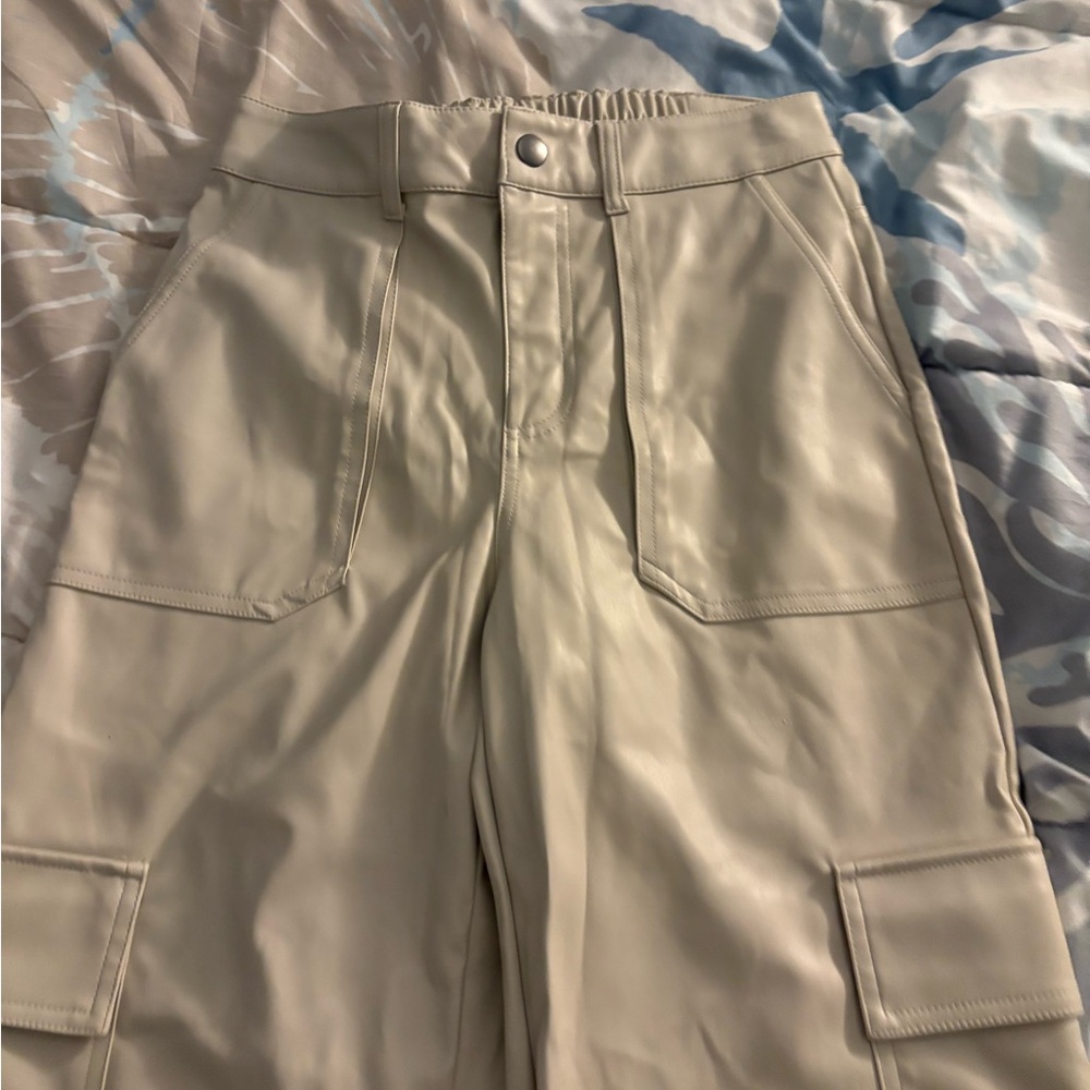 Stylish Cream leather Cargo Pants